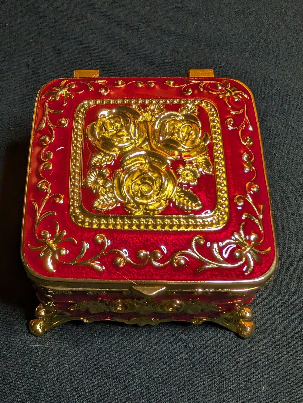 Ornate Red and Gold Decorative Jewelry Box